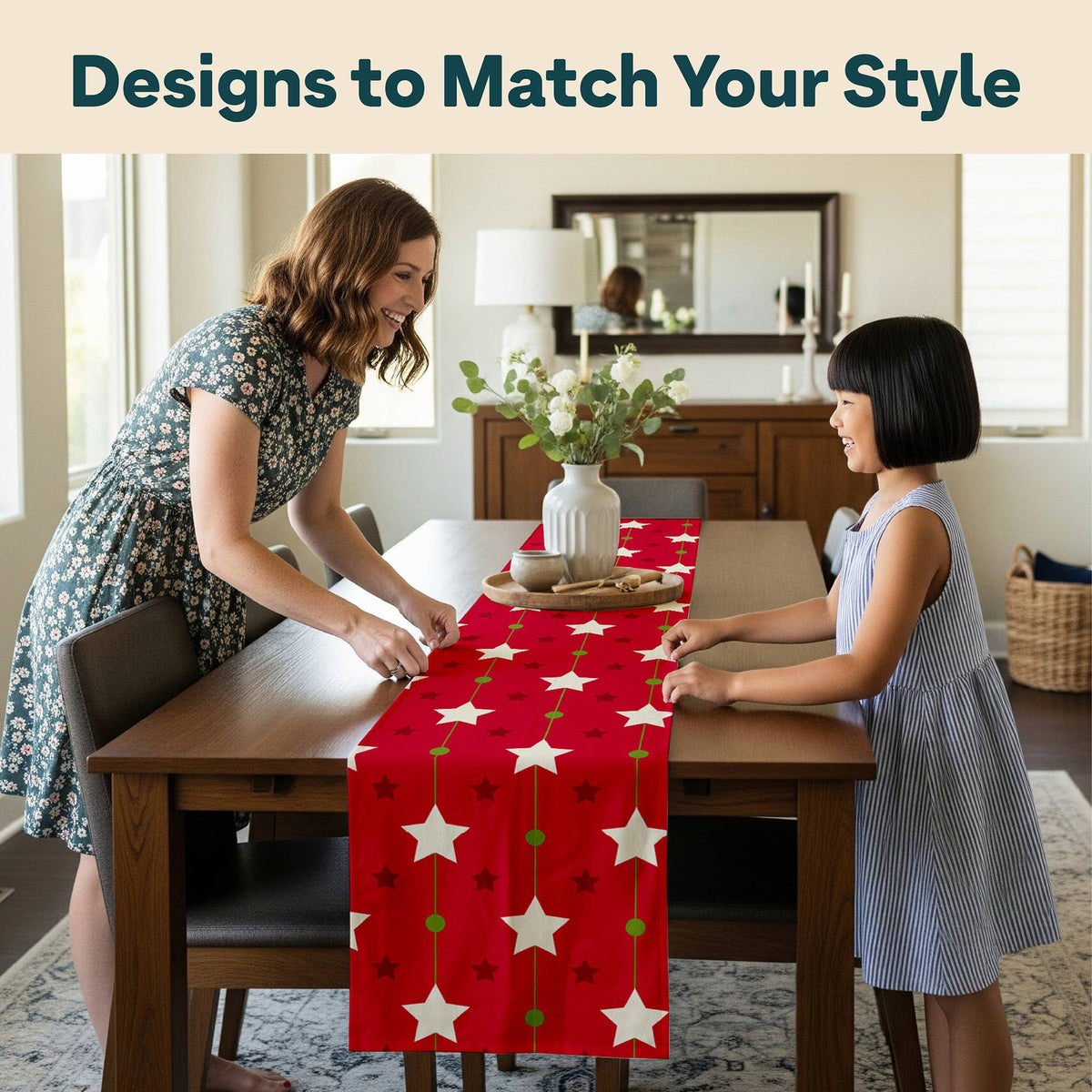 Christmas Stars Red Table Runner