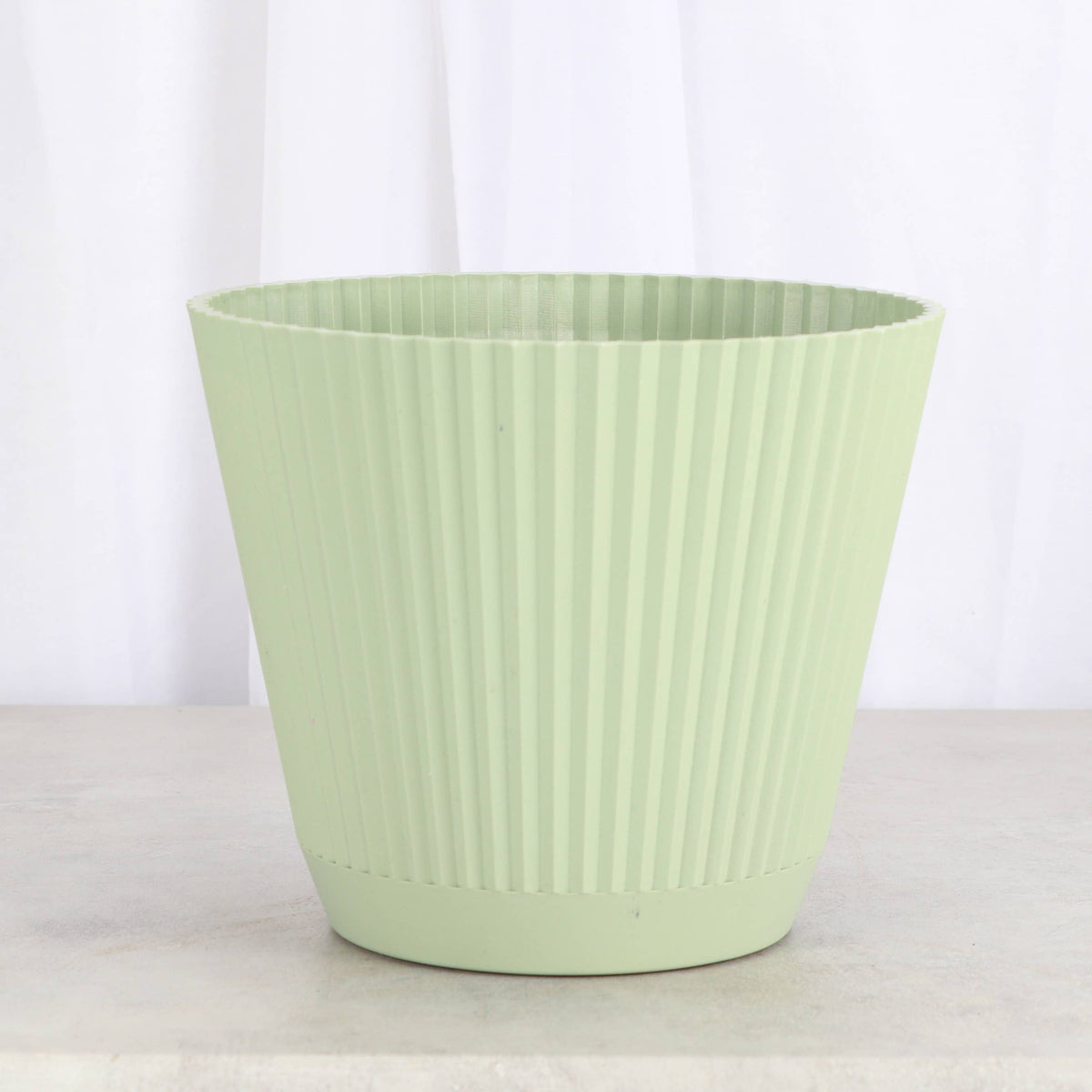 Ruffle Textured Plastic Planter with Attached Saucer