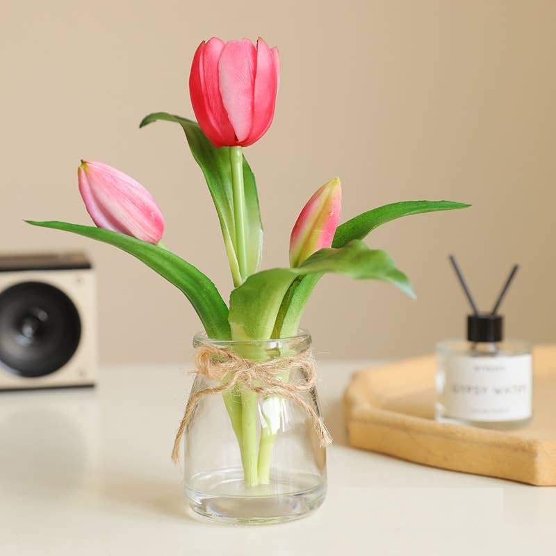 3"DIA-Ultra Realistic Real Touch Tulip in vase