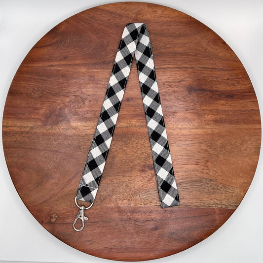 Black and White Plaid Lanyard
