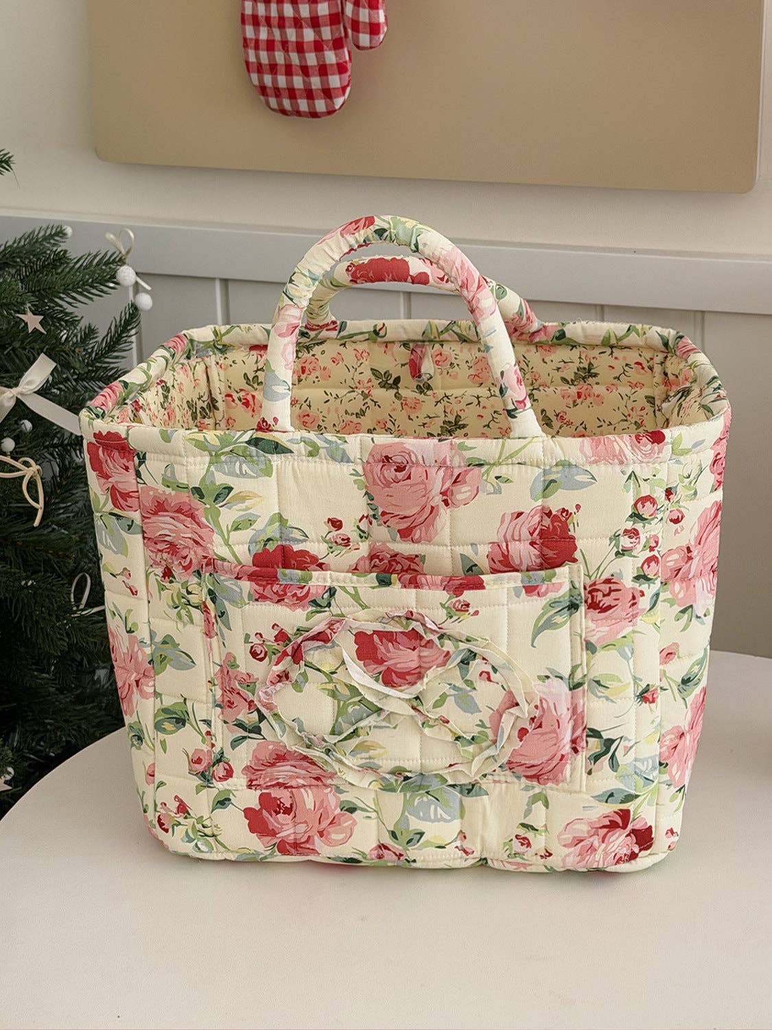 Quilted Floral Soft Side Storage Tote