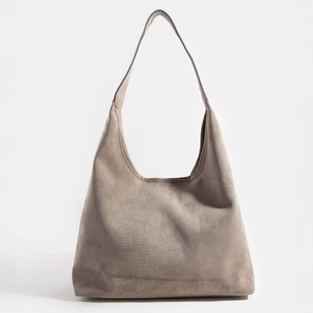 Suede Leather Trim Hobo Bag