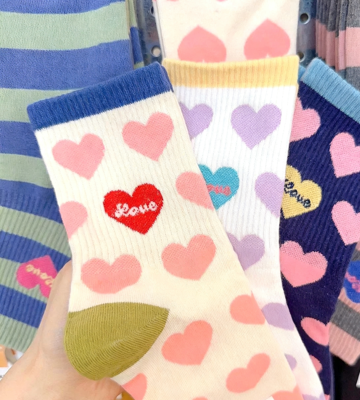Texlina Women’s Cotton socks With Hearts and stripe patterns