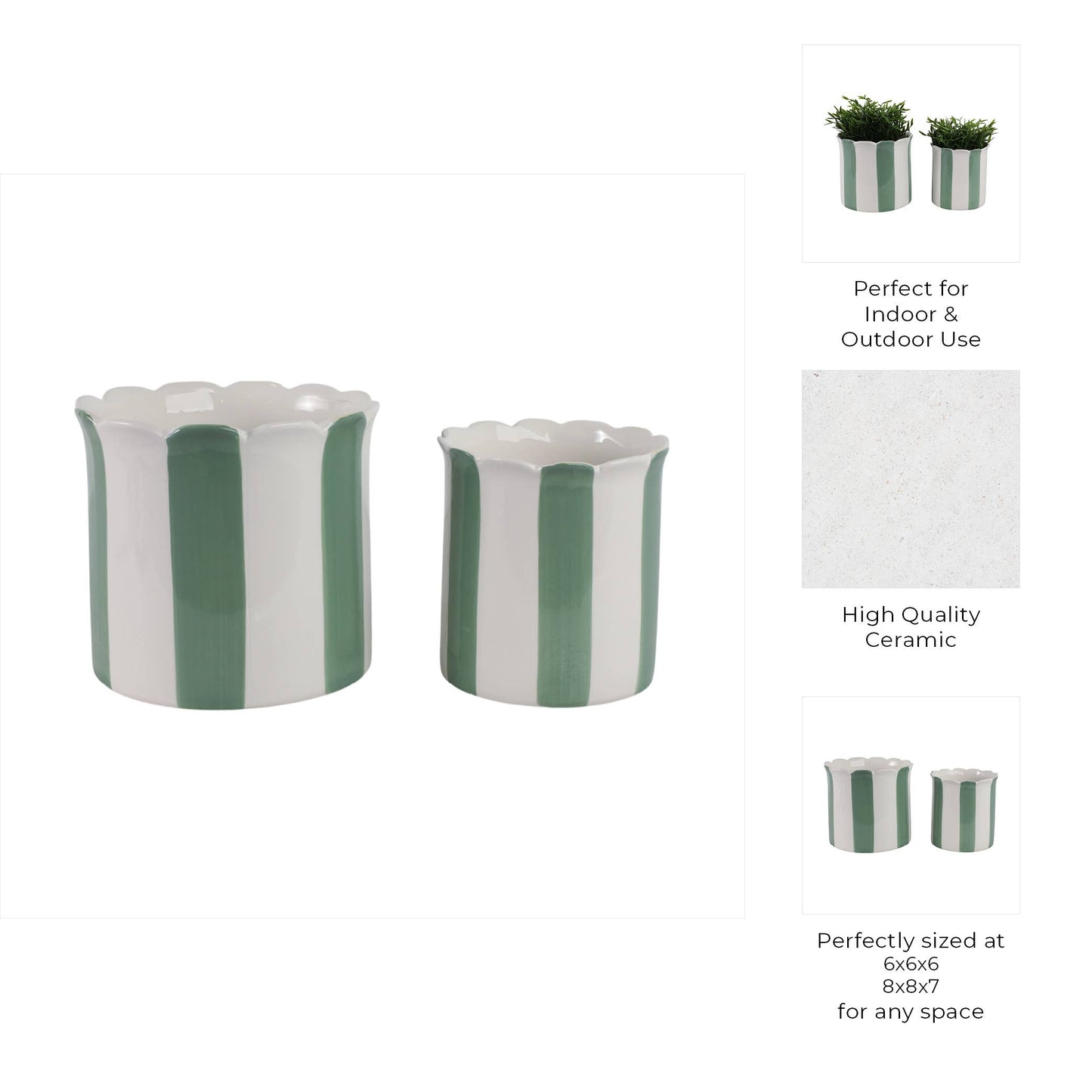 Green/White Ceramic Striped, 6/8 in.