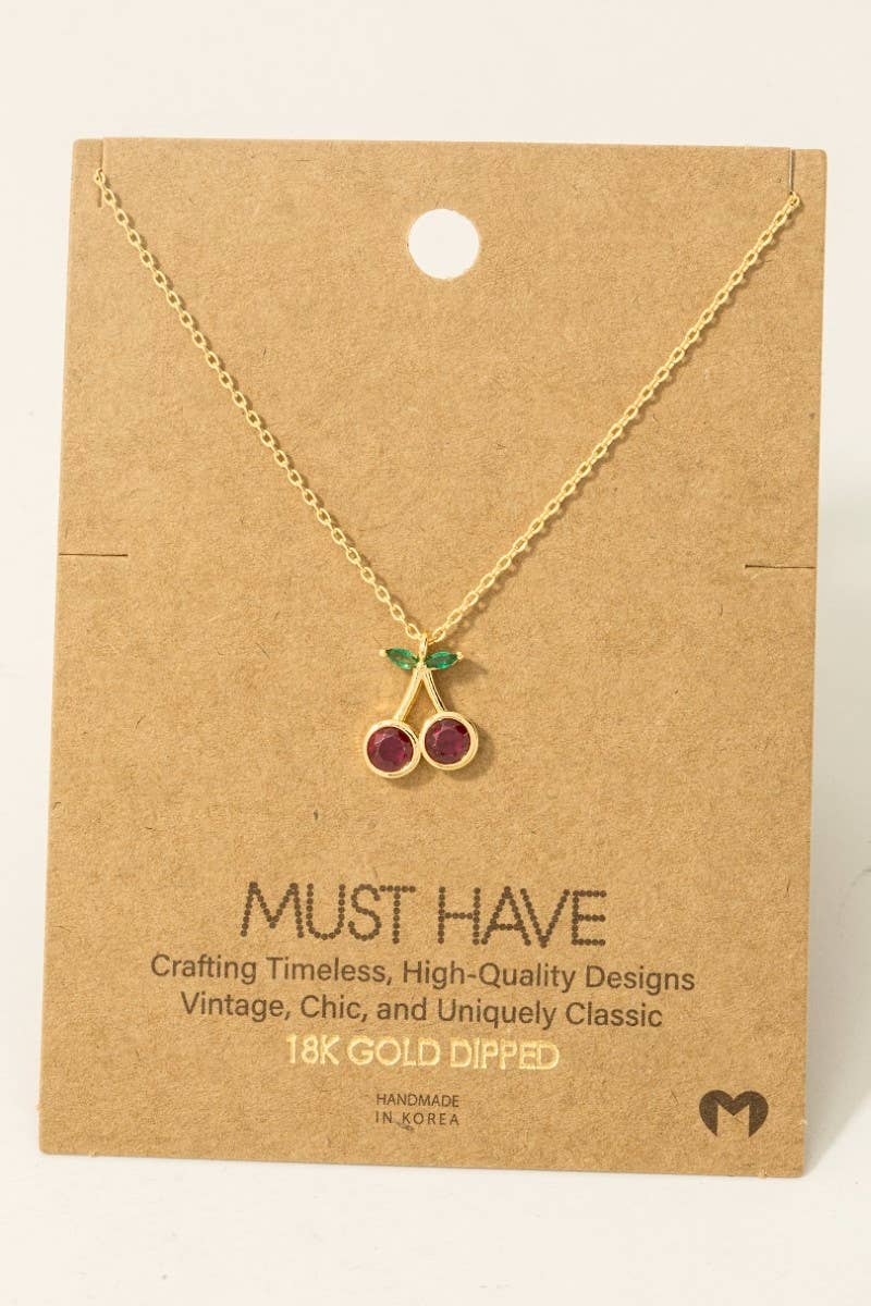 Gold Dipped Cz Cherry Pendant Necklace