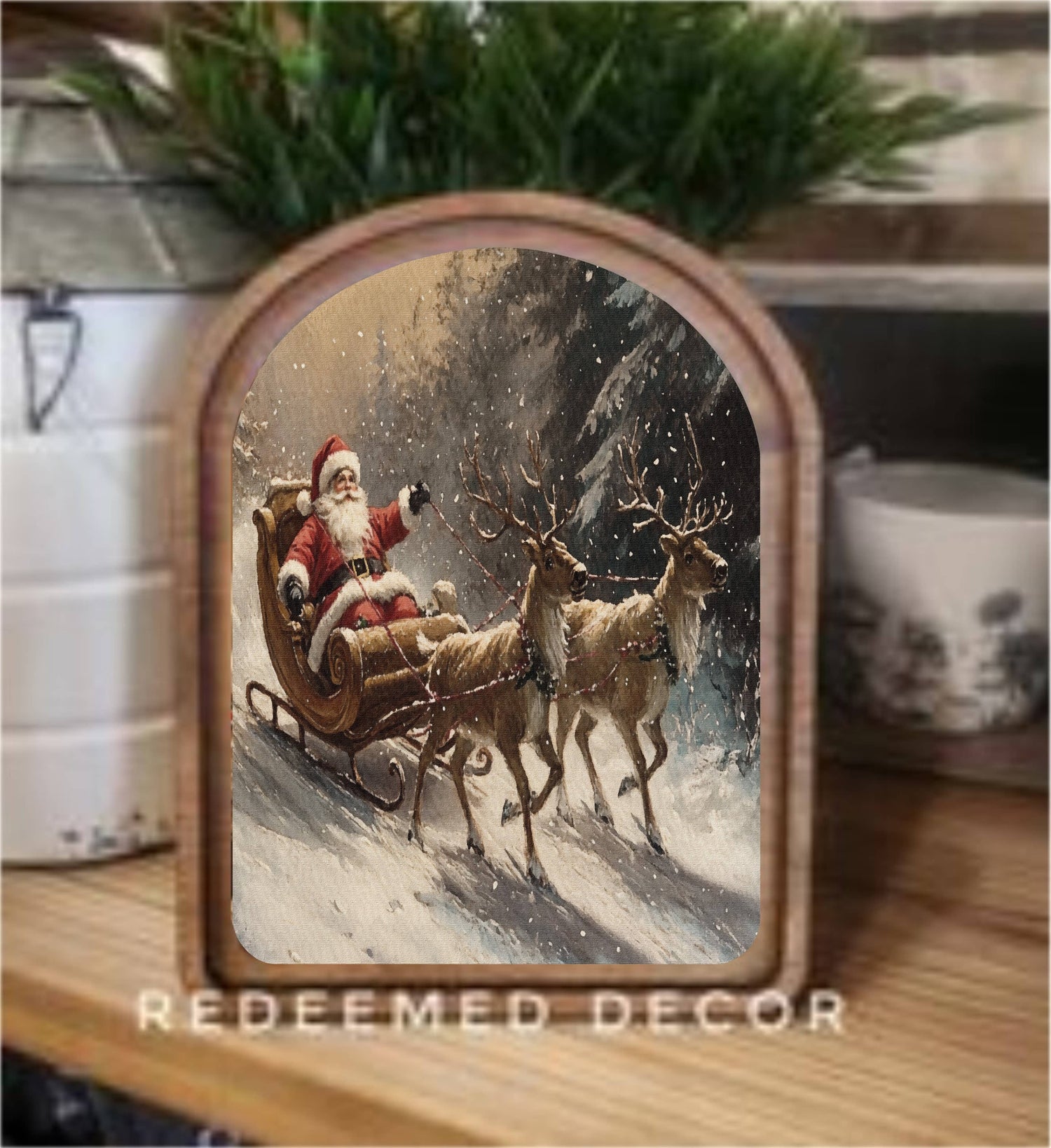 Arch Top Santa Sleigh Framed Art