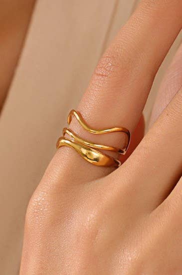 18K STAINLESS STEEL TARNISH FREE ABSTRACT RING | 40R106