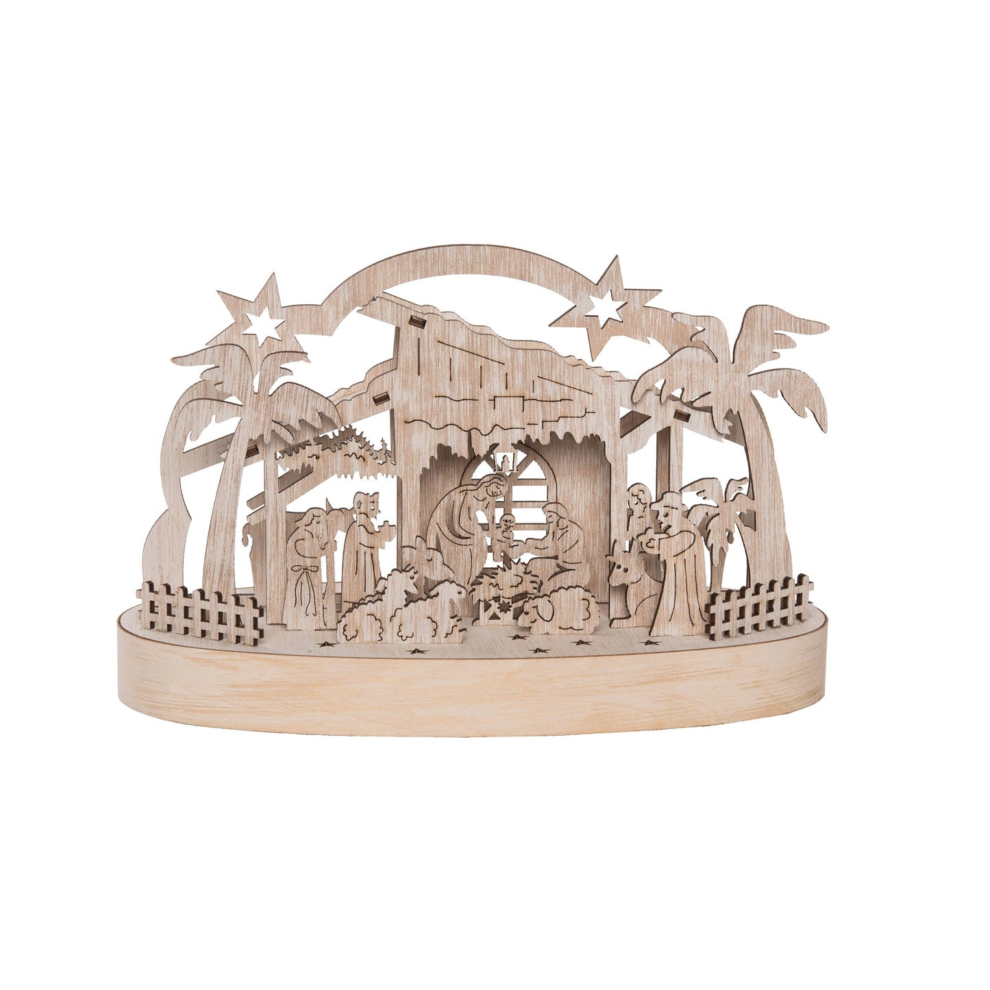 Wood 10" White Christmas Laser Cut Nativity Motion