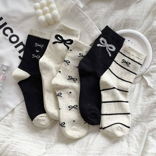 Bow Stripe Socks Women Winter Retro Cute Warm_CWMS02888