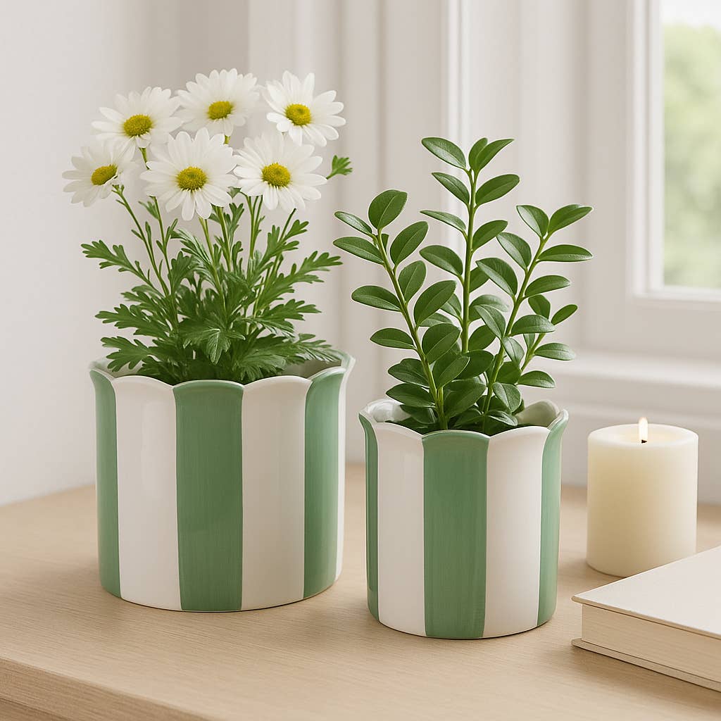 Green/White Ceramic Striped, 6/8 in.