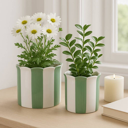 Green/White Ceramic Striped, 6/8 in.