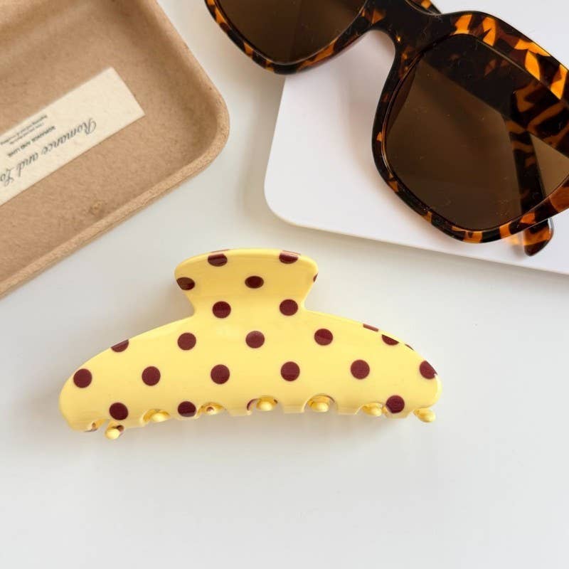 Retro Polka Dot Hair Claw - Glossy Spotted French | 40H1099