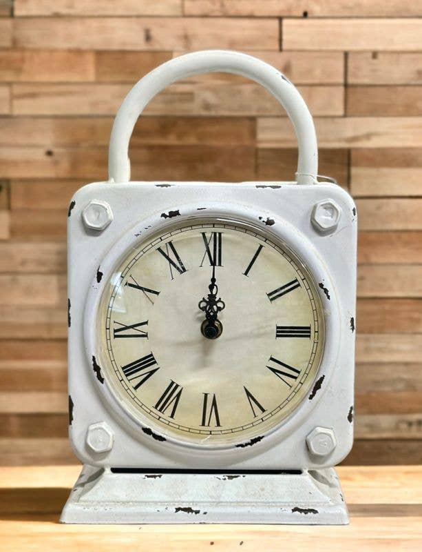Cream Distressed Clock With Handle