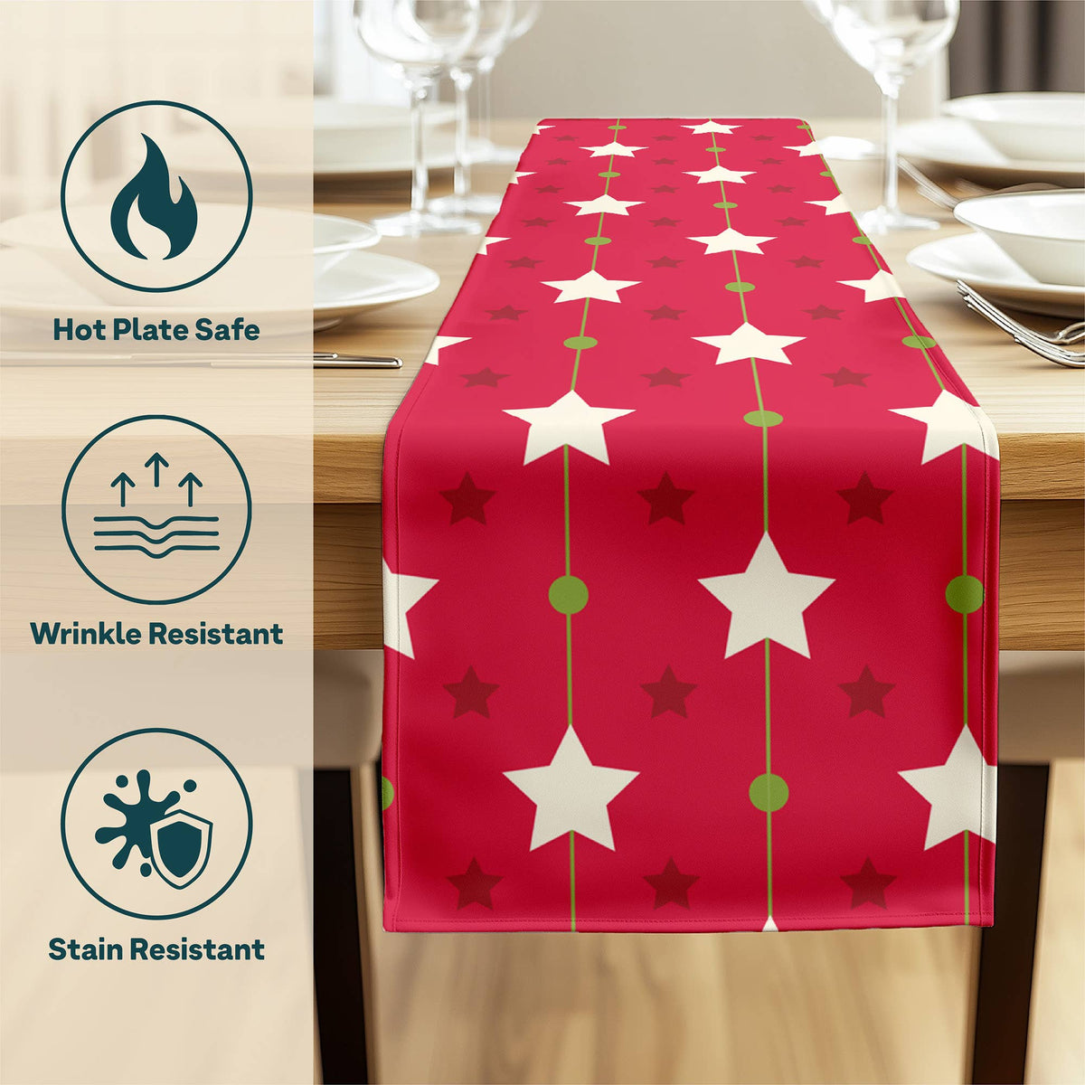 Christmas Stars Red Table Runner