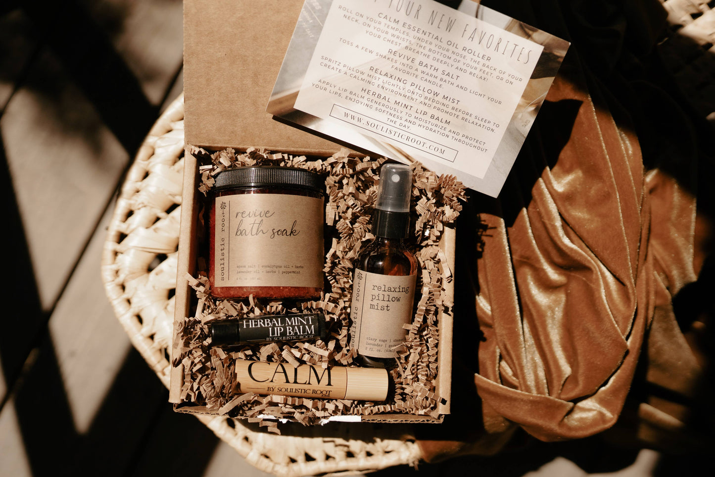 Relax Set, pillow mist, bath salt, calm rollar, lip balm