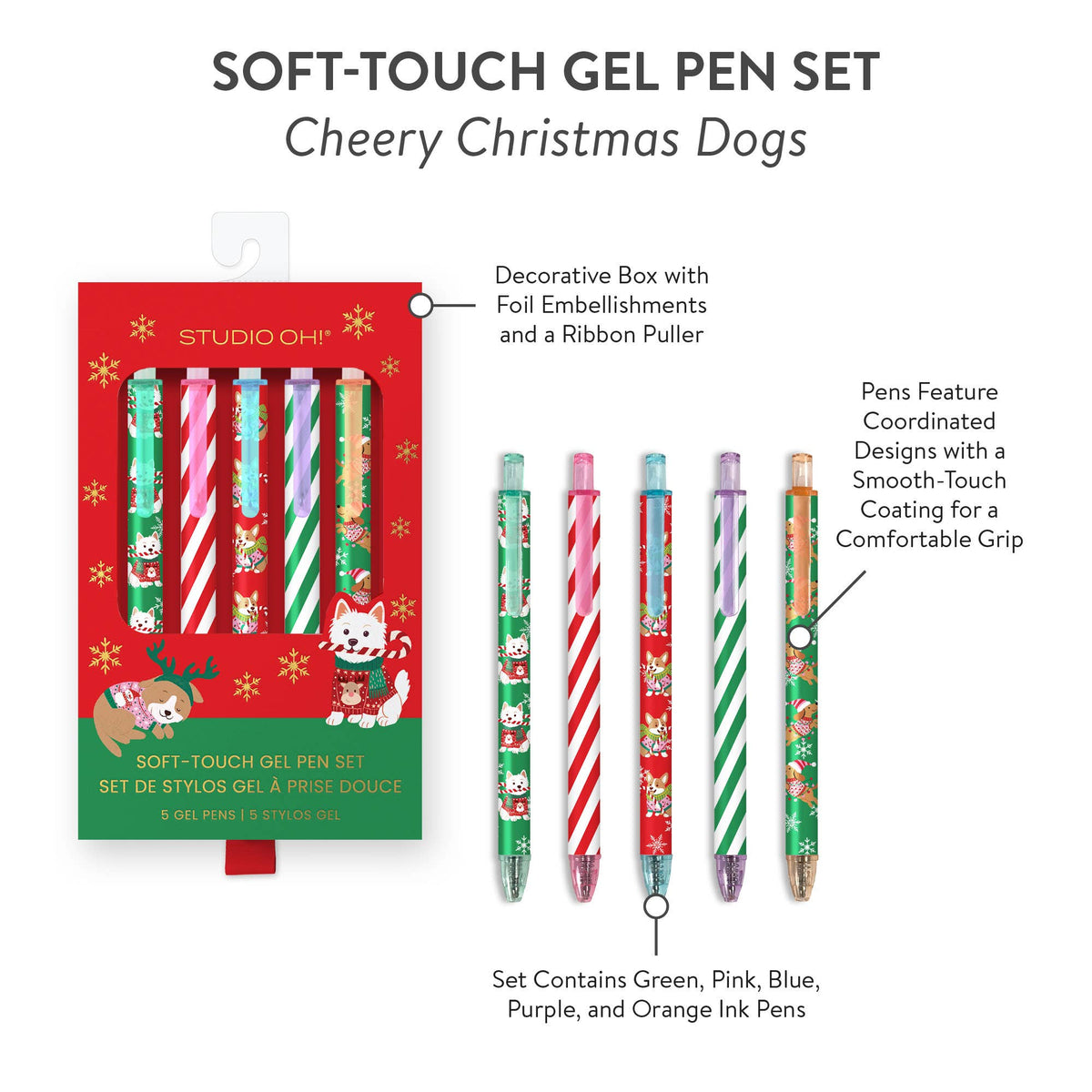 Cheery Christmas Dogs Soft-Touch Gel Pen Set