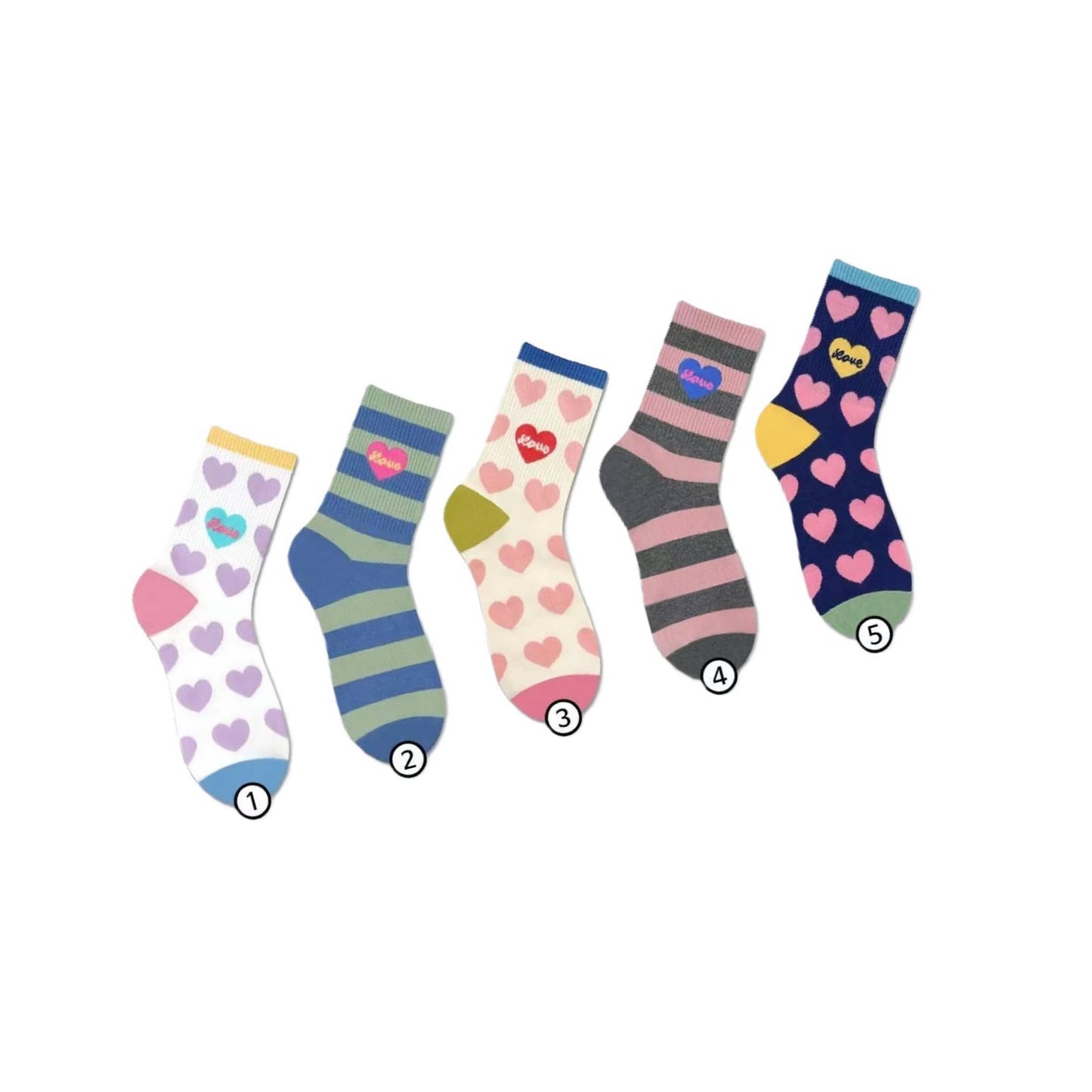 Texlina Women’s Cotton socks With Hearts and stripe patterns