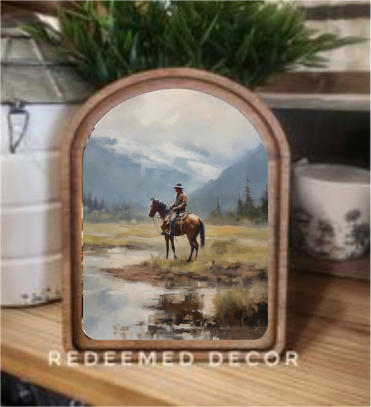 Arch Top Mountain Cowboy Framed Art