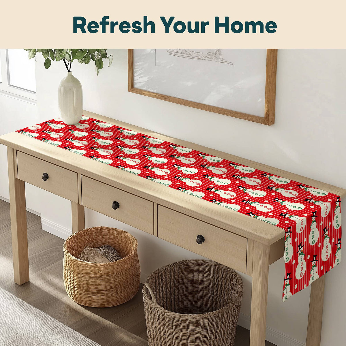 Snowmen Stripe Table Runner