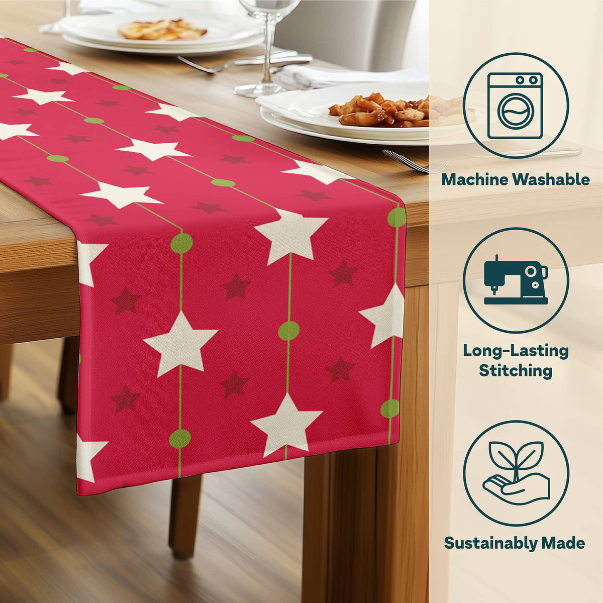 Christmas Stars Red Table Runner