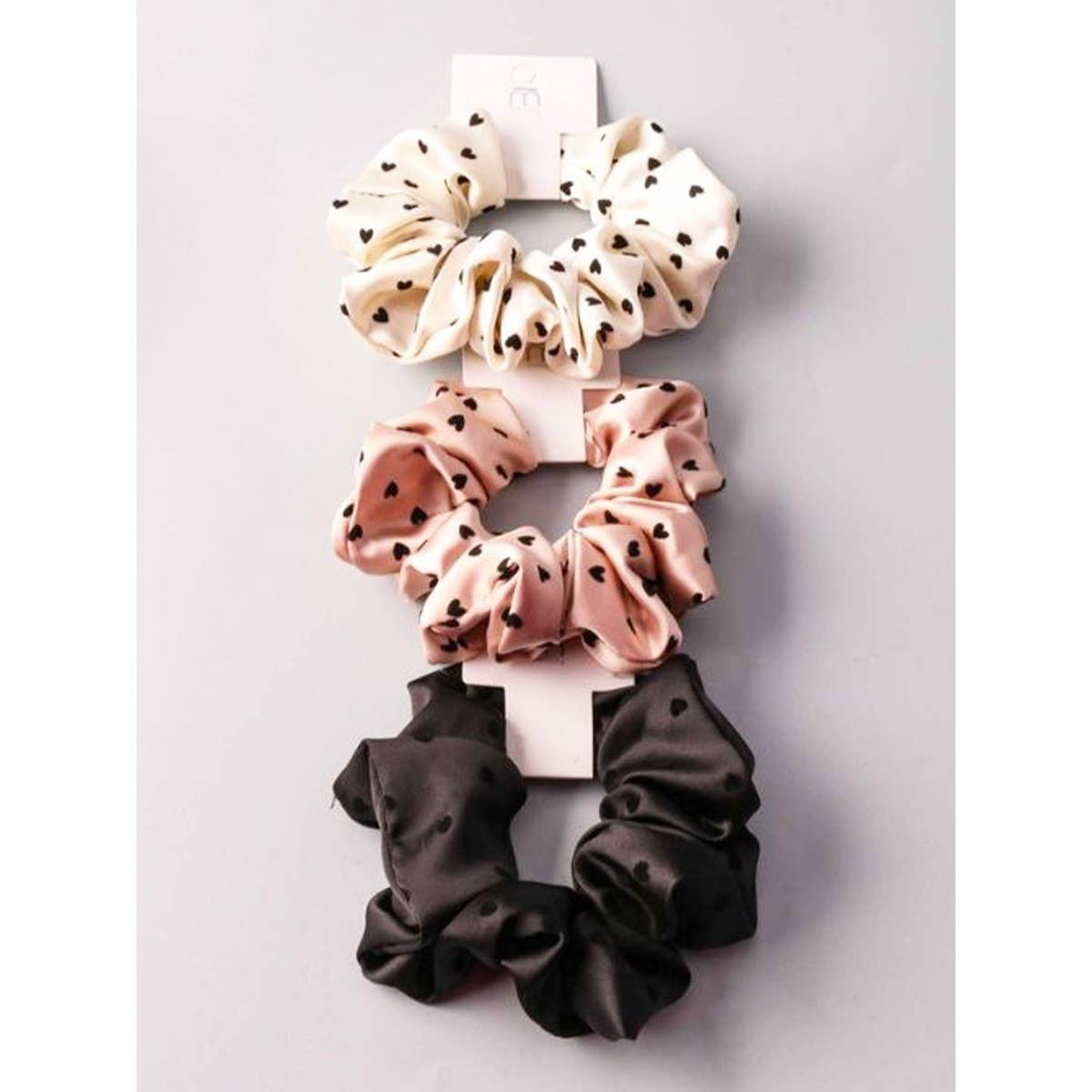 Heart Flocking Soft Tone Satin Scrunchies