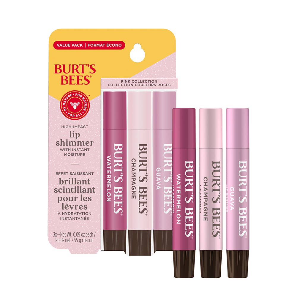 Pink Moisturizing Lip Shimmers With Beeswax, 3 Pack