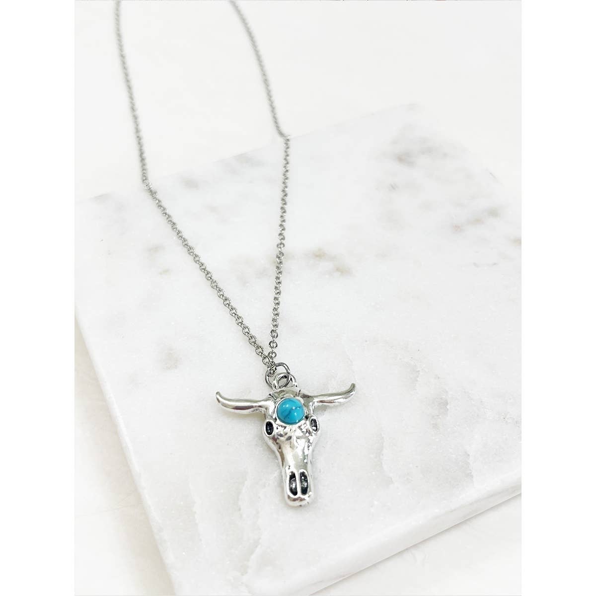 Turquoise Vintage Bull Silver Necklace
