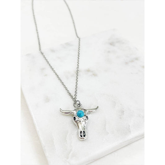 Turquoise Vintage Bull Silver Necklace