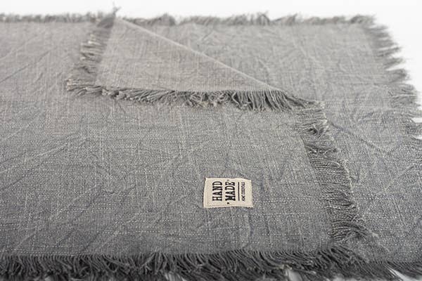 16" x 60" Stone Washed Table Runner With Fringes, Light Grey