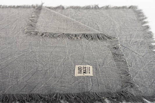 16" x 60" Stone Washed Table Runner With Fringes, Light Grey