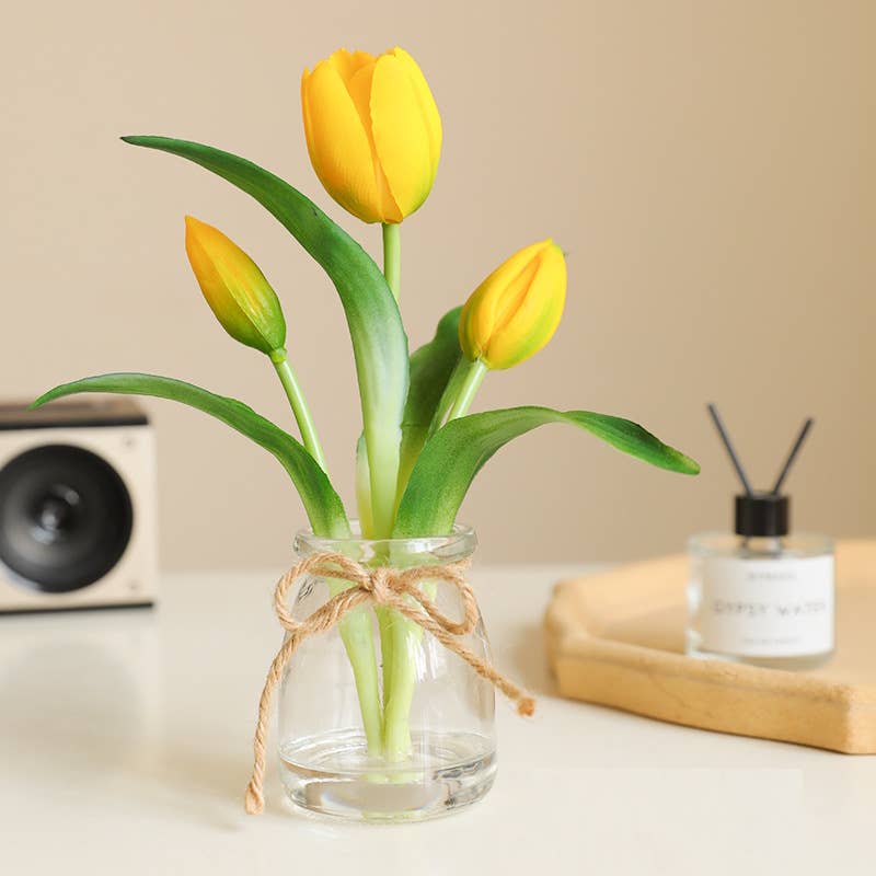 3"DIA-Ultra Realistic Real Touch Tulip in vase