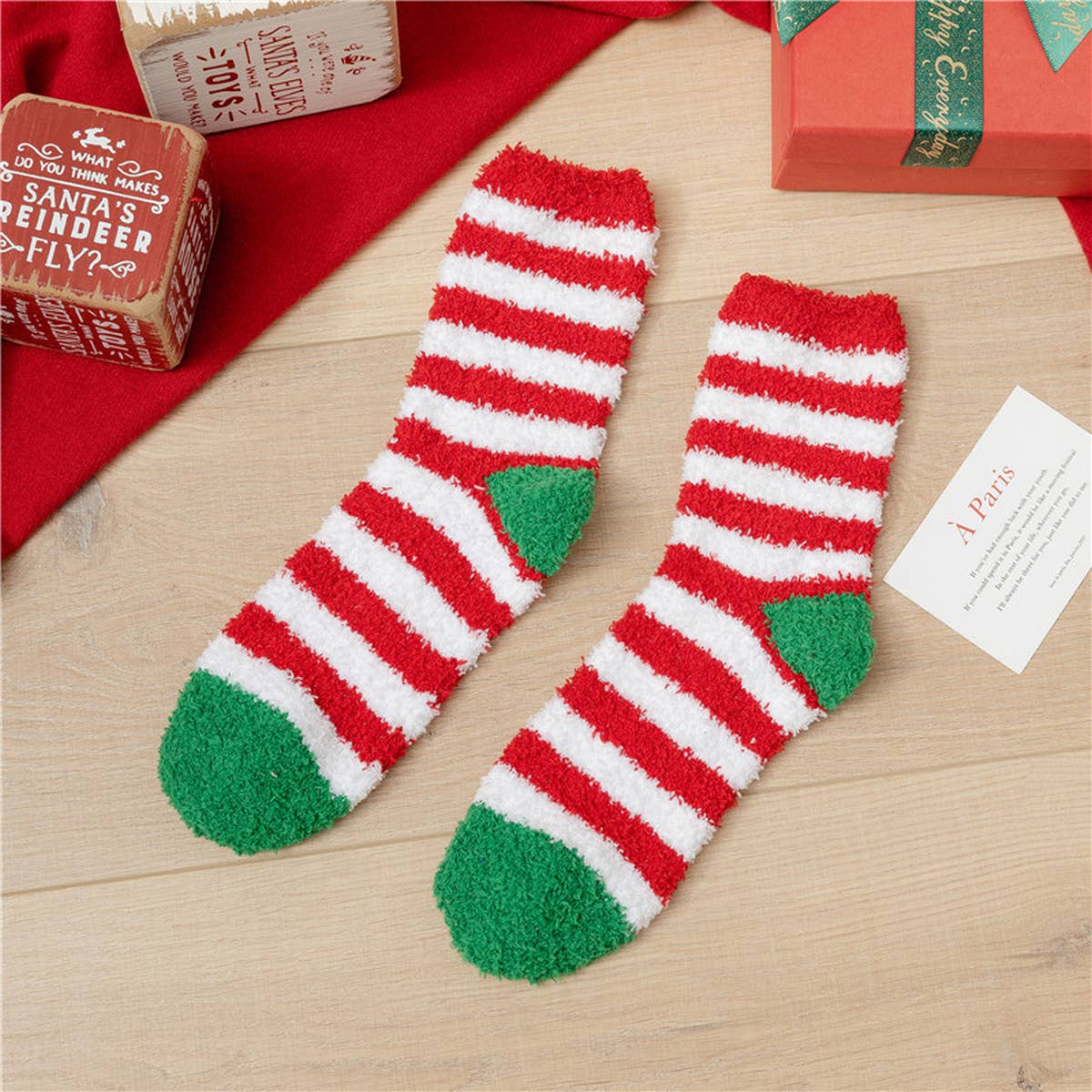 SANTA CLAUS ELK CORAL VELVET SOCKS_CWMS0336