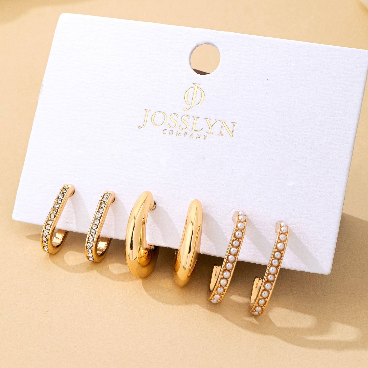 Rhinestone Pearl Huggie Hoop Trio Earrings | 80E62207
