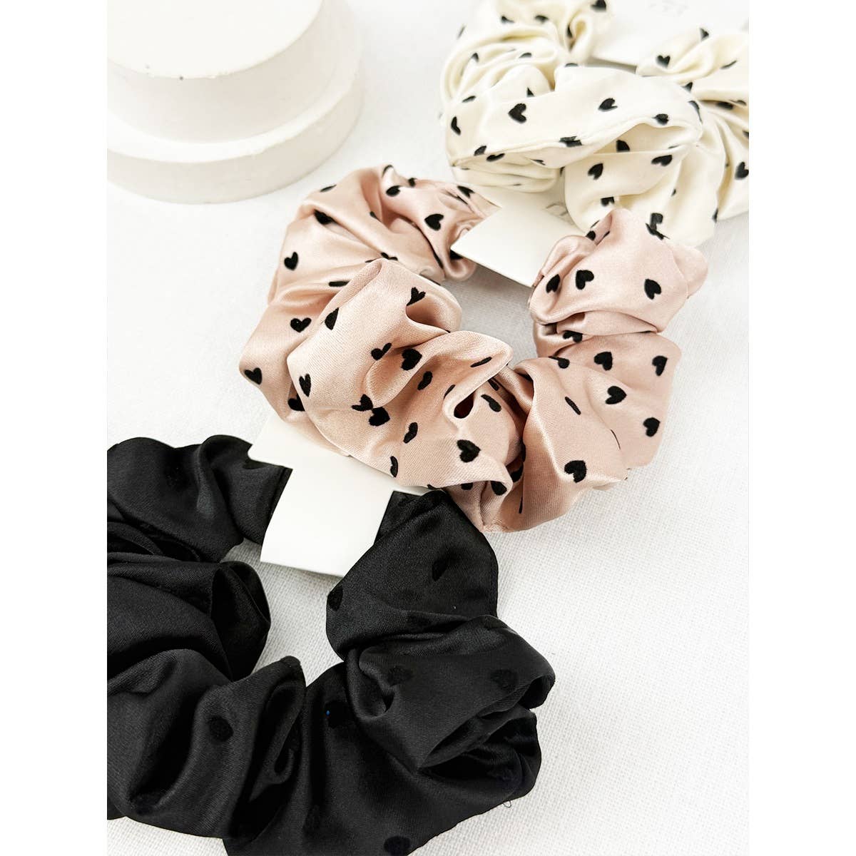 Heart Flocking Soft Tone Satin Scrunchies
