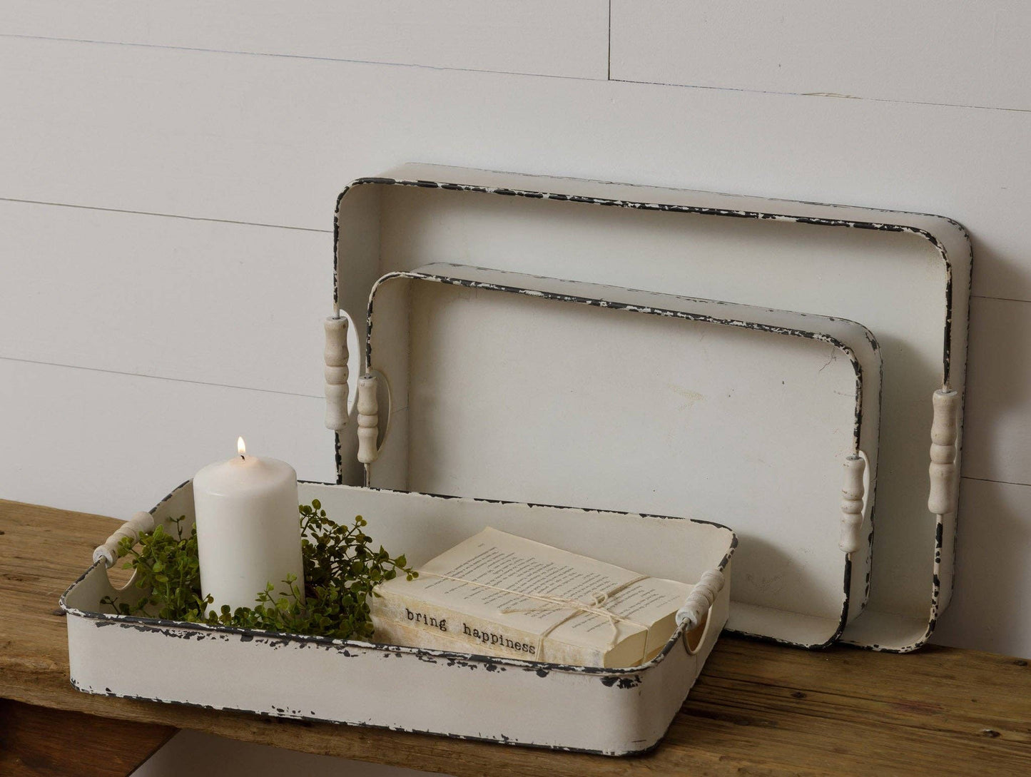 Distressed White Metal Trays Large