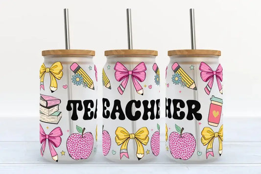 Teacher Bows 16oz Frosted Libbey Glass Tumbler