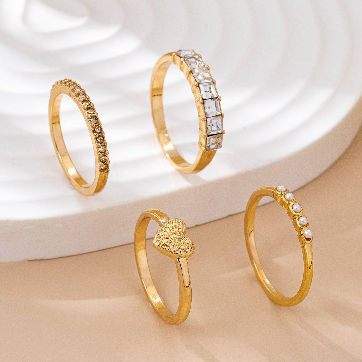 Gold-Tone Mixed Crystal & Pearl Stacking Ring Set | 80R177