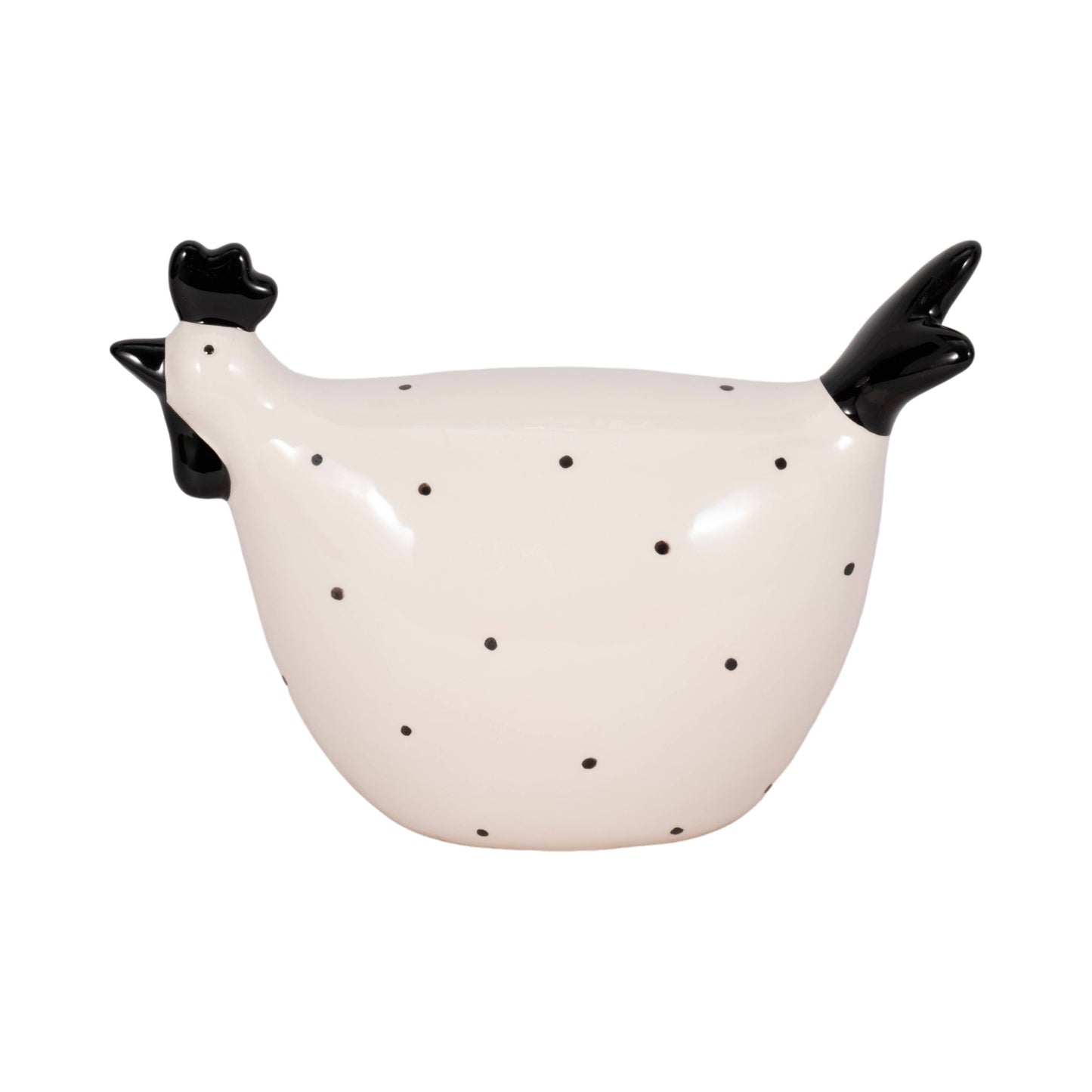 Ceramic Dotted Rooster Figurine - White/Black, 7 in.