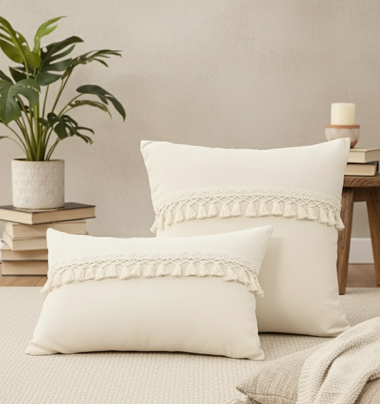 Boho Tassel Throw Pillow 18"x18" with Insert Home Decor