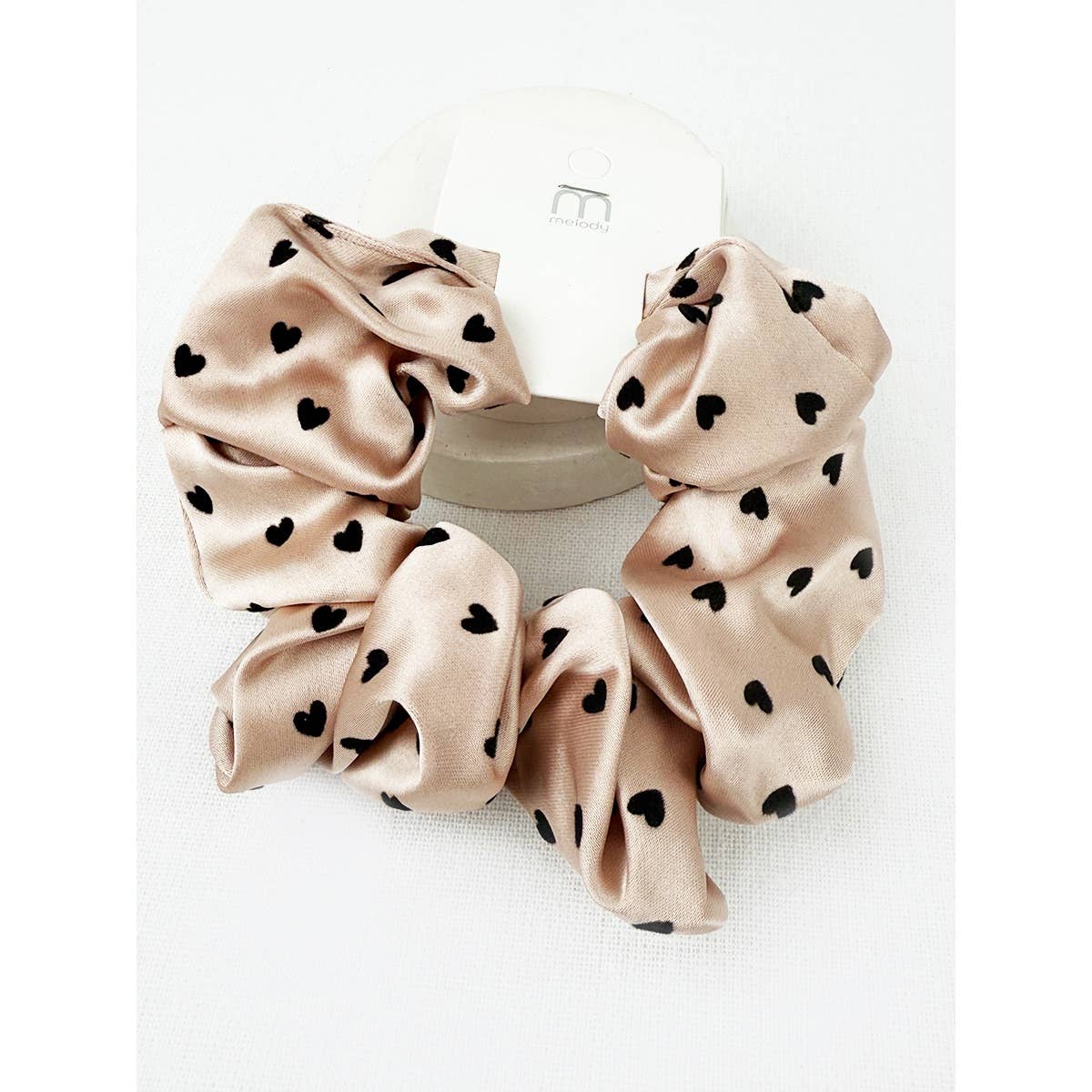Heart Flocking Soft Tone Satin Scrunchies