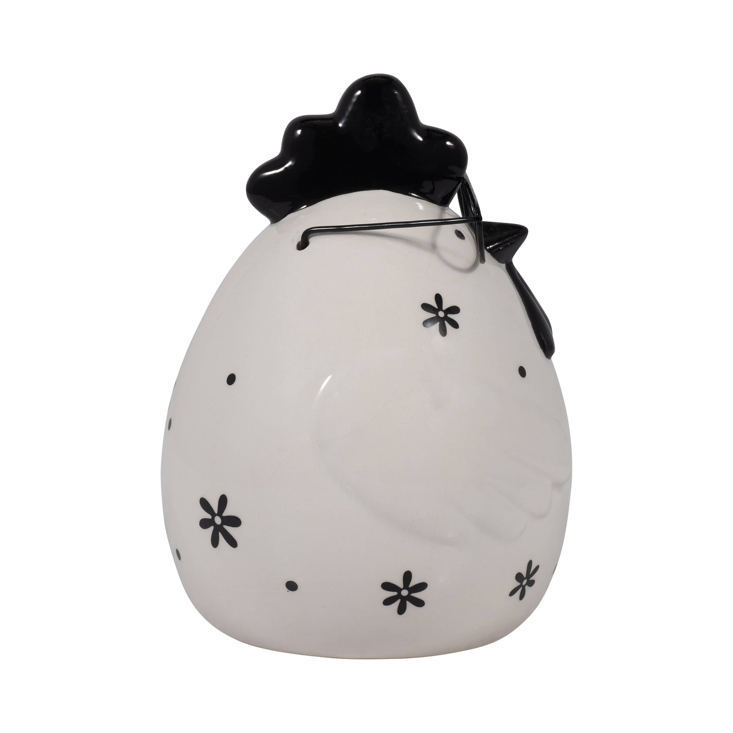 Figurine - Black/White Chubby Rooster with Glasses,  7 in.