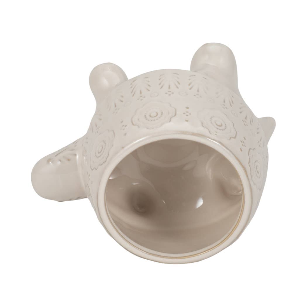 Decorative Planter - White Ceramic Shaped Turtle, 7 in.