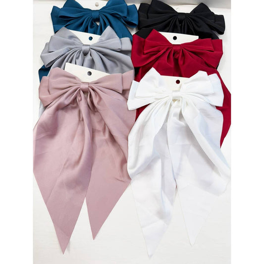 Long Tail Satin Hair Bow Clip- varied colors
