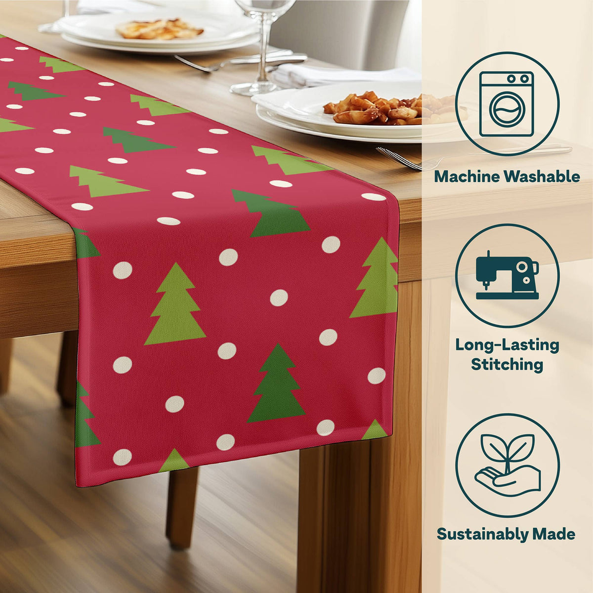 Christmas Trees Red Table Runner