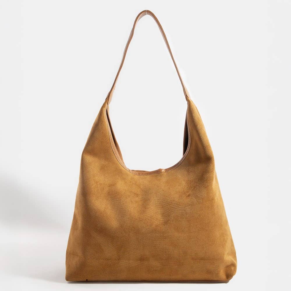 Suede Leather Trim Hobo Bag