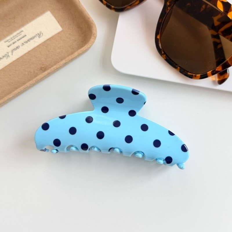 Retro Polka Dot Hair Claw - Glossy Spotted French | 40H1099