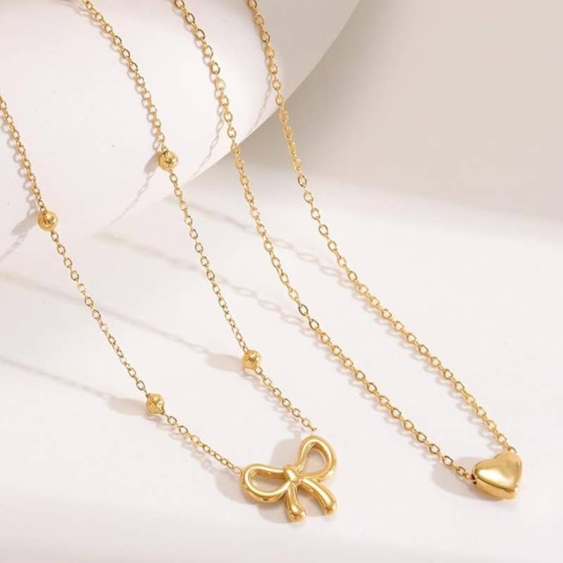 18K STAINLESS STEEL TARNISH FREE BOW NECKLACE | 40NK9500