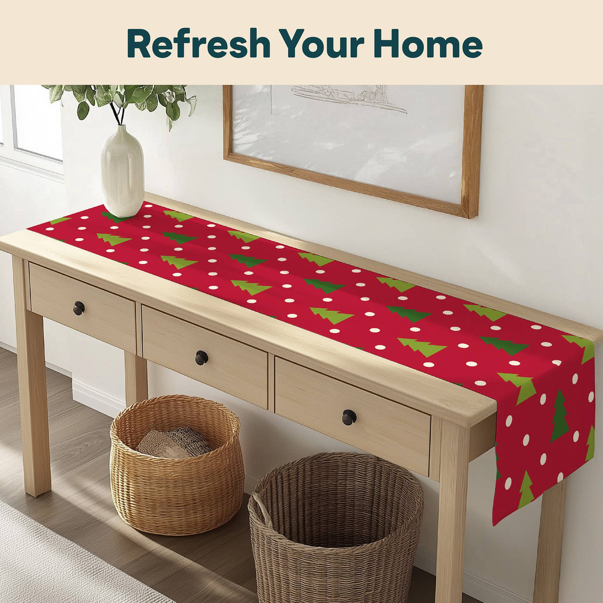 Christmas Trees Red Table Runner
