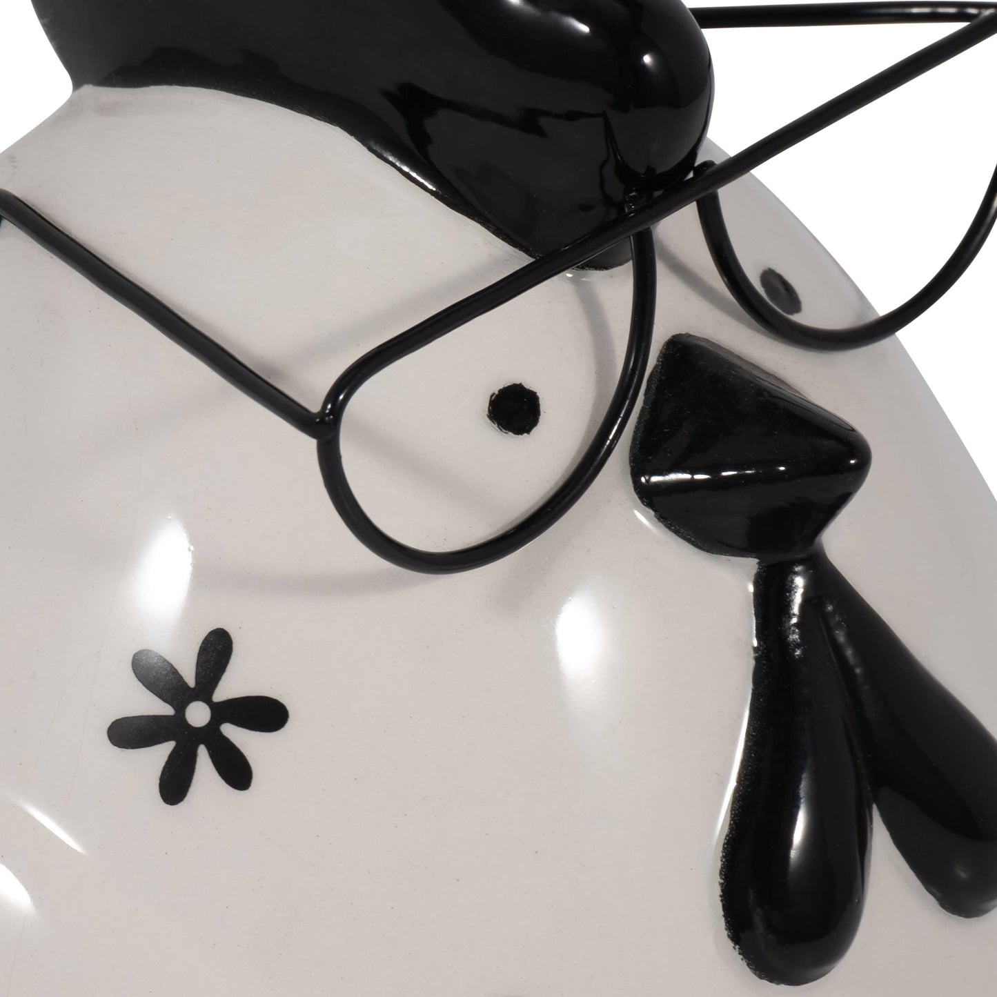 Figurine - Black/White Chubby Rooster with Glasses,  7 in.