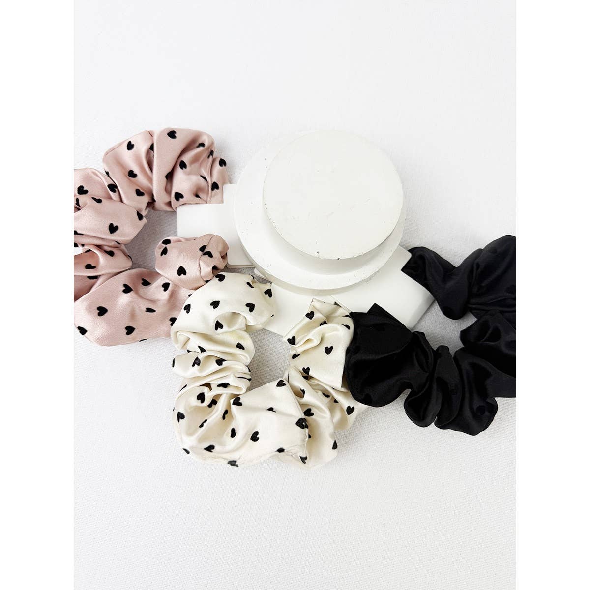 Heart Flocking Soft Tone Satin Scrunchies